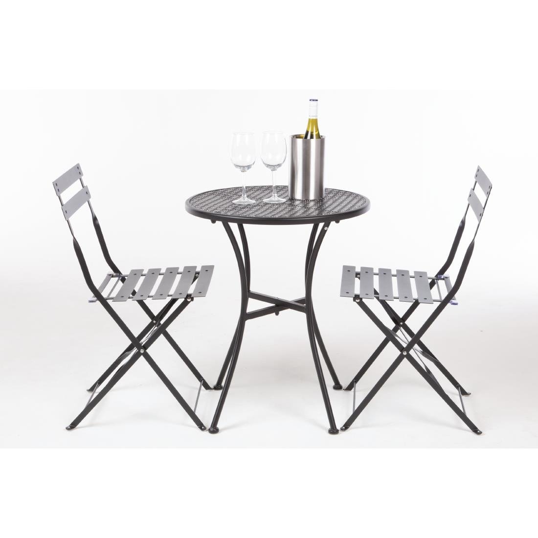 Ensemble table et 2 chaises pliantes d'extérieur en acier noir Bolero