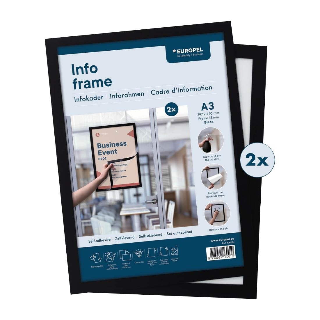Cadres d'affichage autocollants Europel A3 noirs (lot de 2)