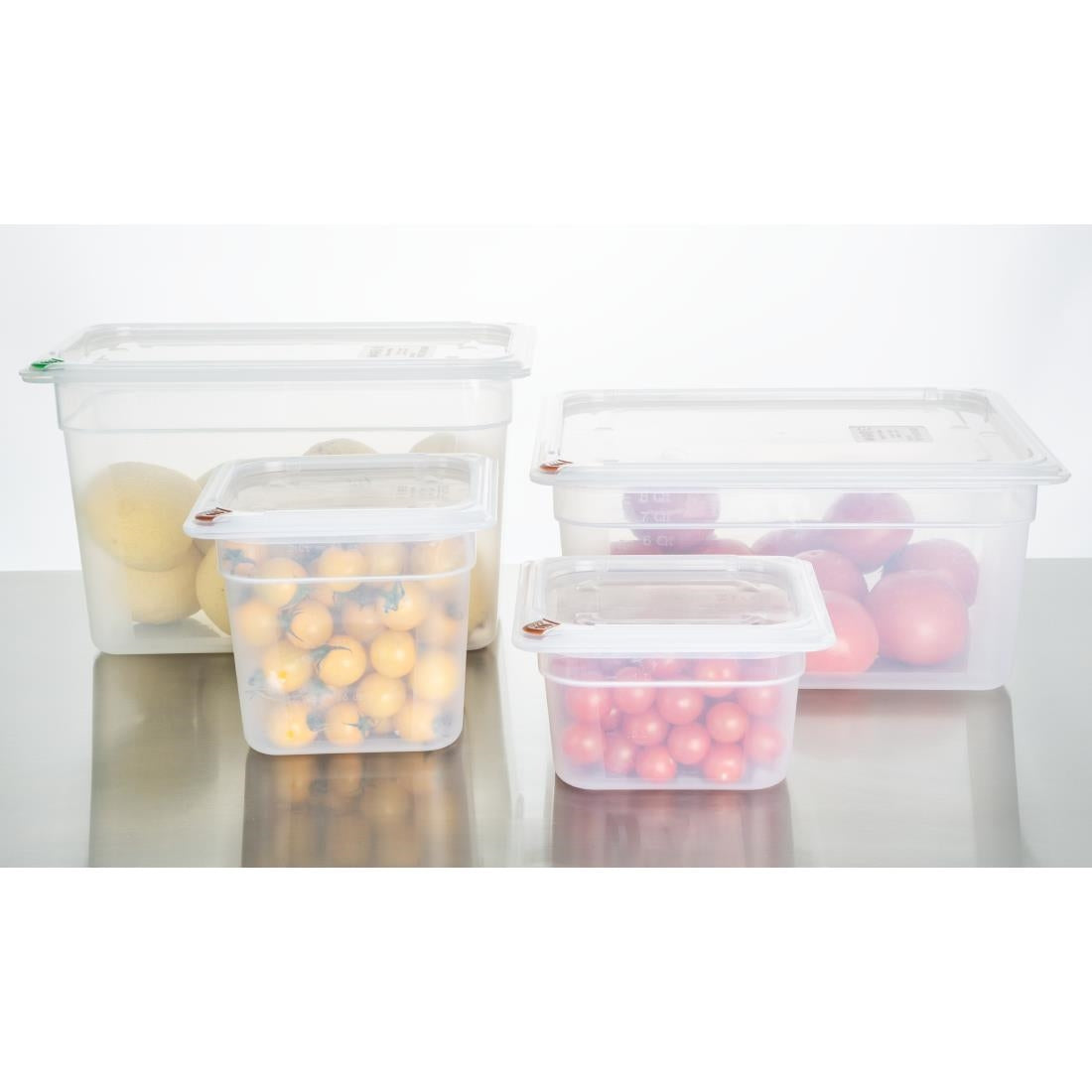 Bacs PP Hygiplas Click GN 2/3 avec couvercles et 7 clips de couleur 200mm 16,1L (lot de 4)