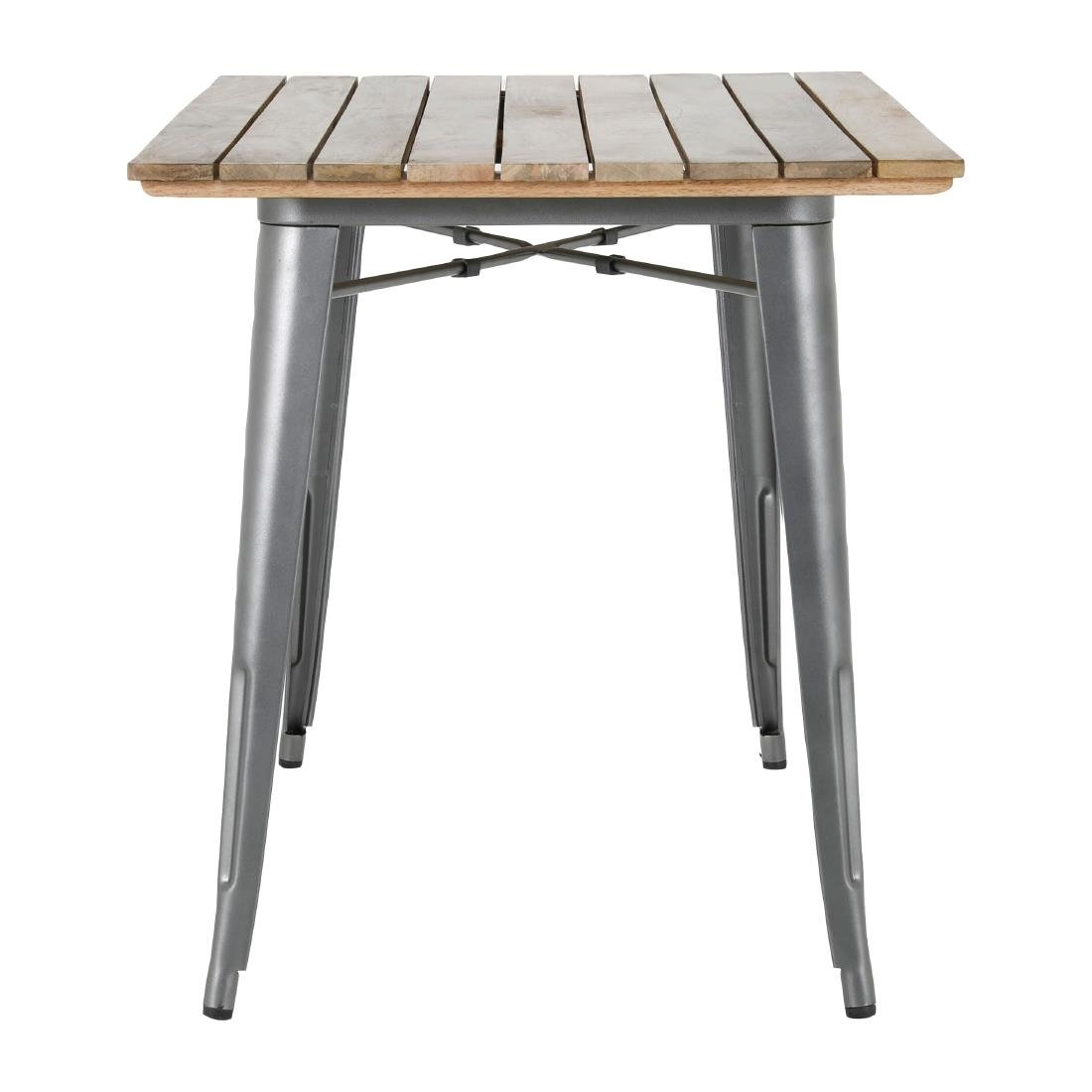Table à manger à plateau à lattes en bois de manguier et piètement gris acier Bolero Bistro 1200 mm - NISBETS
