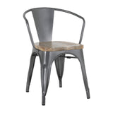 Fauteuils gris acier à dossier incurvé avec assise en bois Bolero Bistro (lot de 4) - NISBETS