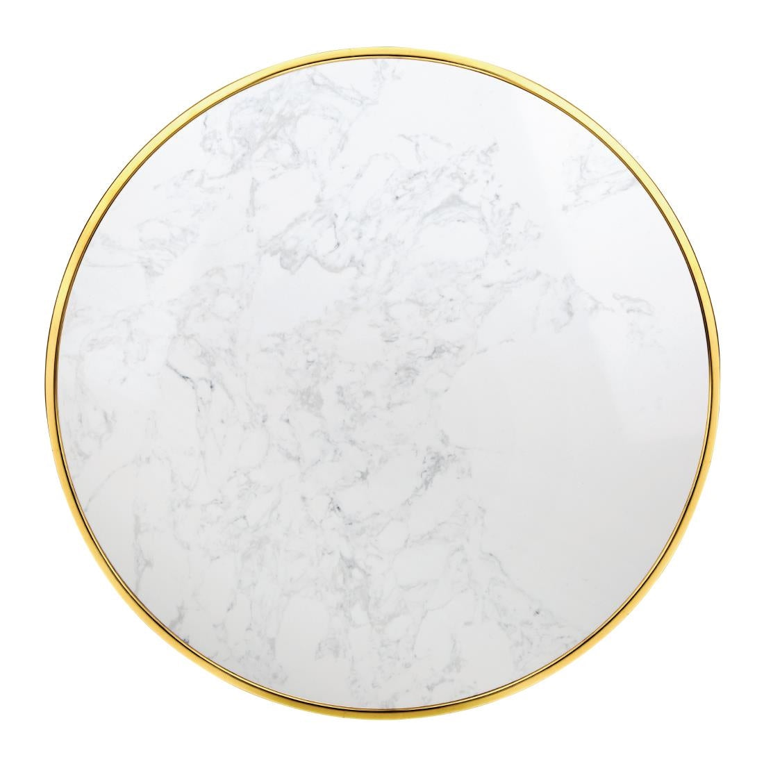 Plateau de table rond en marbre blanc avec bord effet laiton Bolero 600 mm - NISBETS