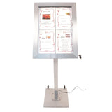 Porte-menu à LED couleurs en inox Securit 4xA4 avec poteau et socle
