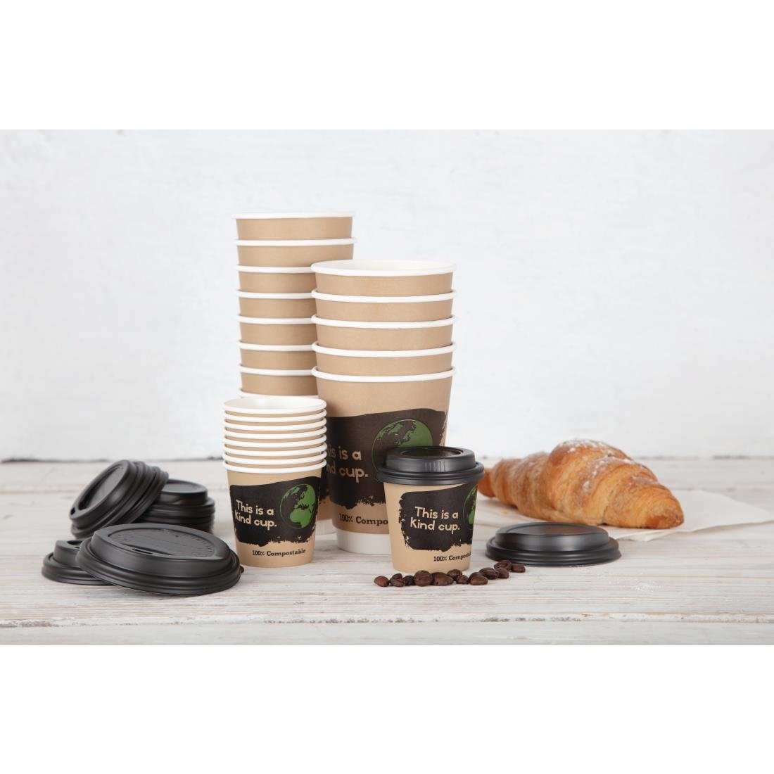 Couvercles gobelets boissons chaudes CPLA compostables Fiesta Compostable 225 ml (lot de 1000)