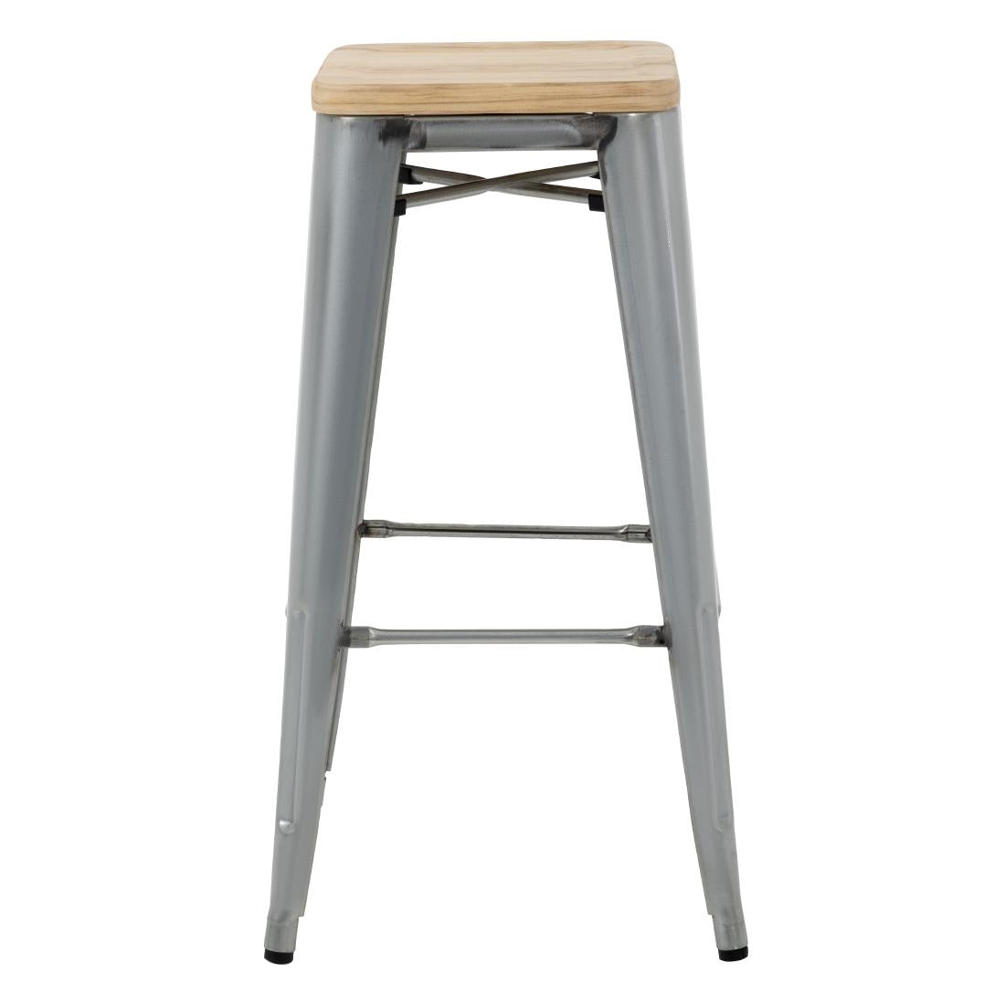 Tabourets hauts en acier galvanisé avec assise en bois Bolero Bistro (lot de 4)