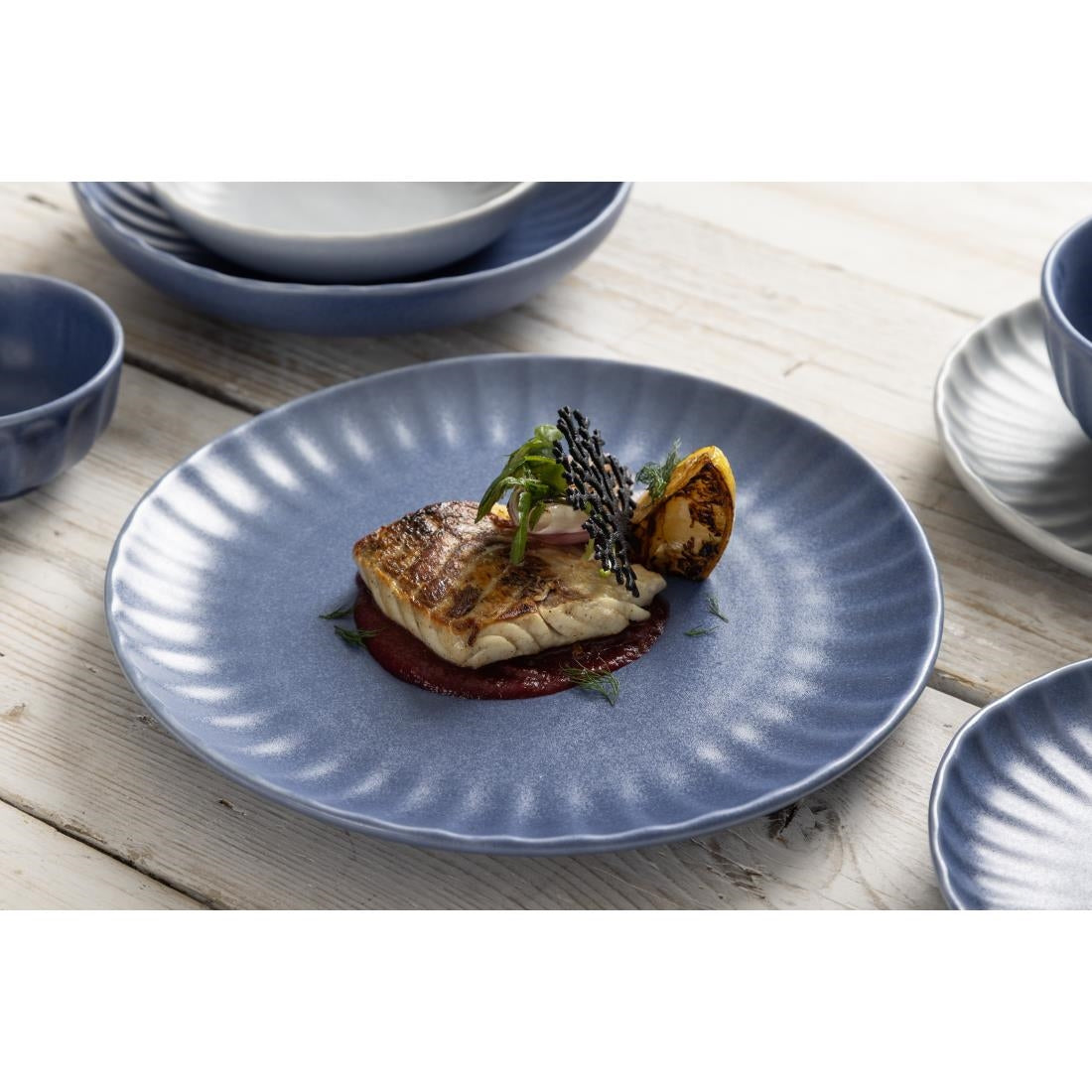 Assiettes plates Olympia Corallite bleues 280 mm (lot de 6)