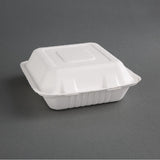 Boîtes 2 compartiments avec couvercle à charnière compostables en bagasse coloris naturel Fiesta Compostable 253mm (lot de 200)