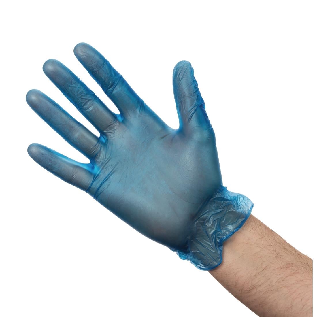Gants alimentaires en vinyle poudré Hygiplas bleus - NISBETS