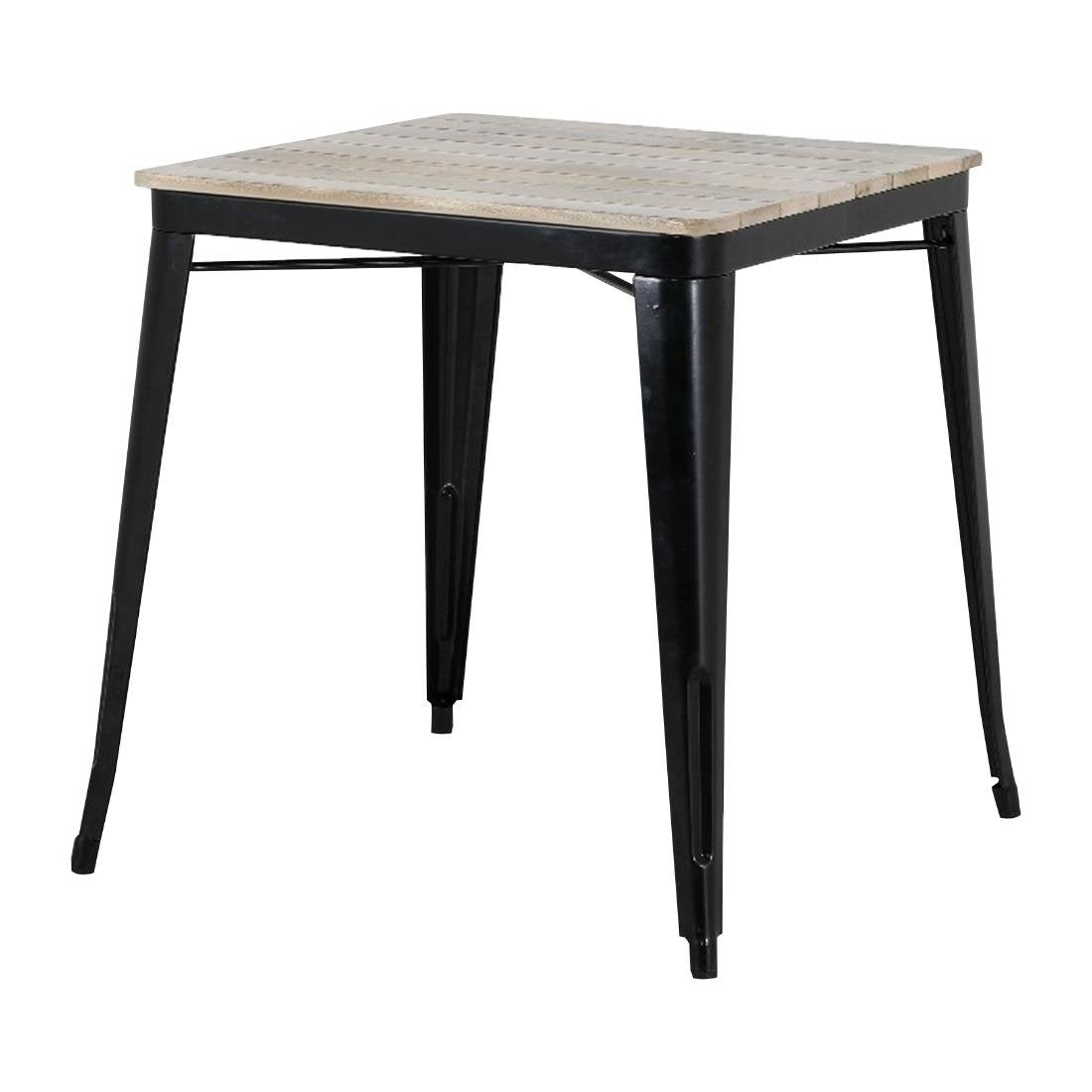 Table à manger à plateau à lattes en bois de manguier et piètement noir Bolero Bistro 650 mm - NISBETS