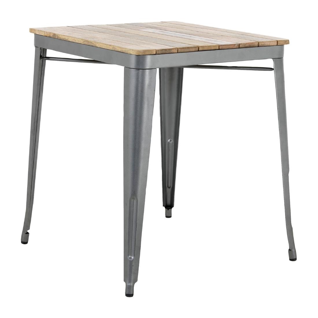 Table à manger à plateau à lattes en bois de manguier et piètement gris acier Bolero Bistro 650 mm - NISBETS