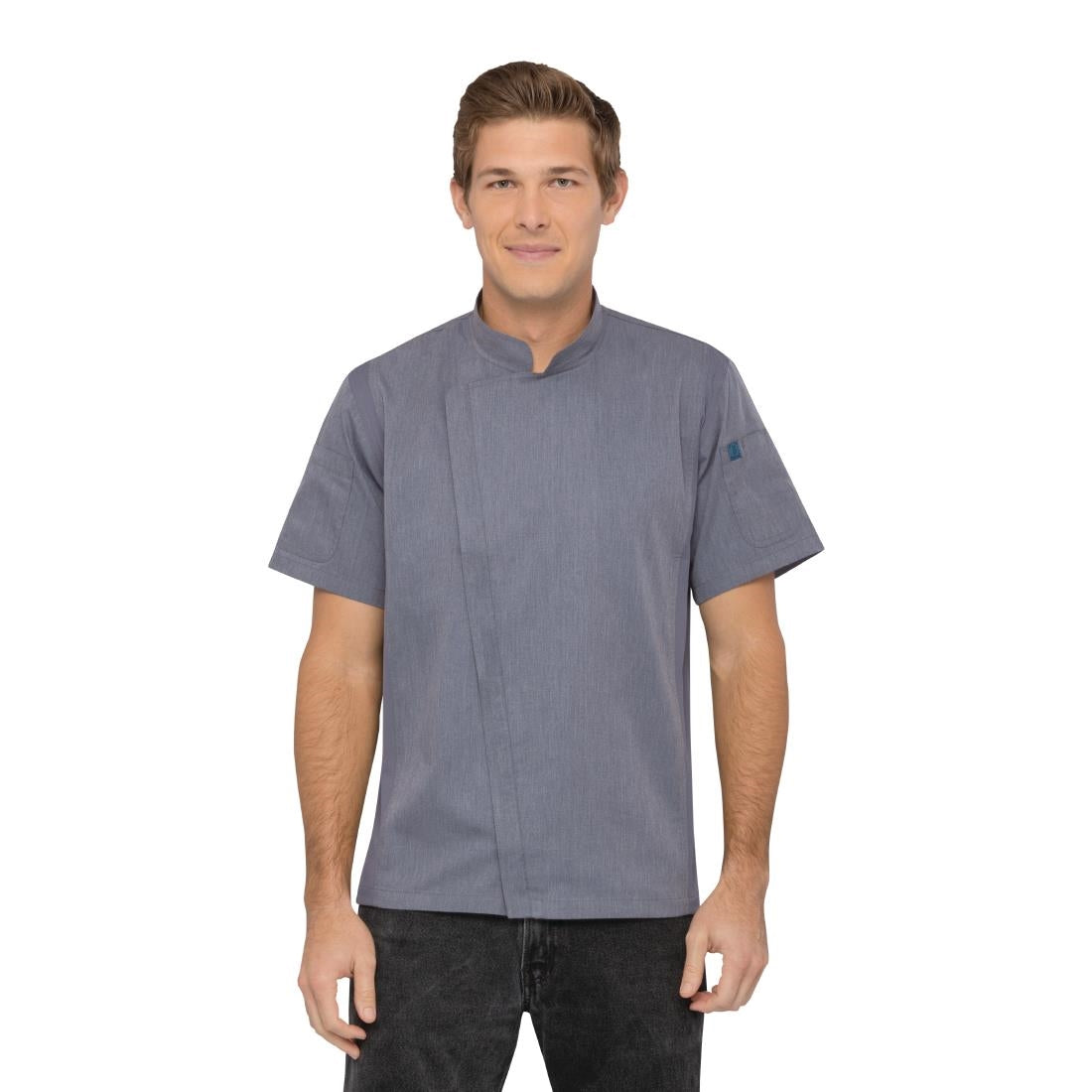 Veste de cuisine mixte légère manches courtes à fermeture éclair Springfield Chef Works Urban bleu encre - NISBETS