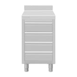 Plan de travail 4 tiroirs en inox Vogue avec dosseret de 100 mm