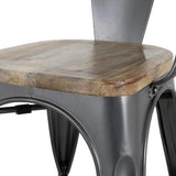 Fauteuils gris acier à dossier incurvé avec assise en bois Bolero Bistro (lot de 4) - NISBETS