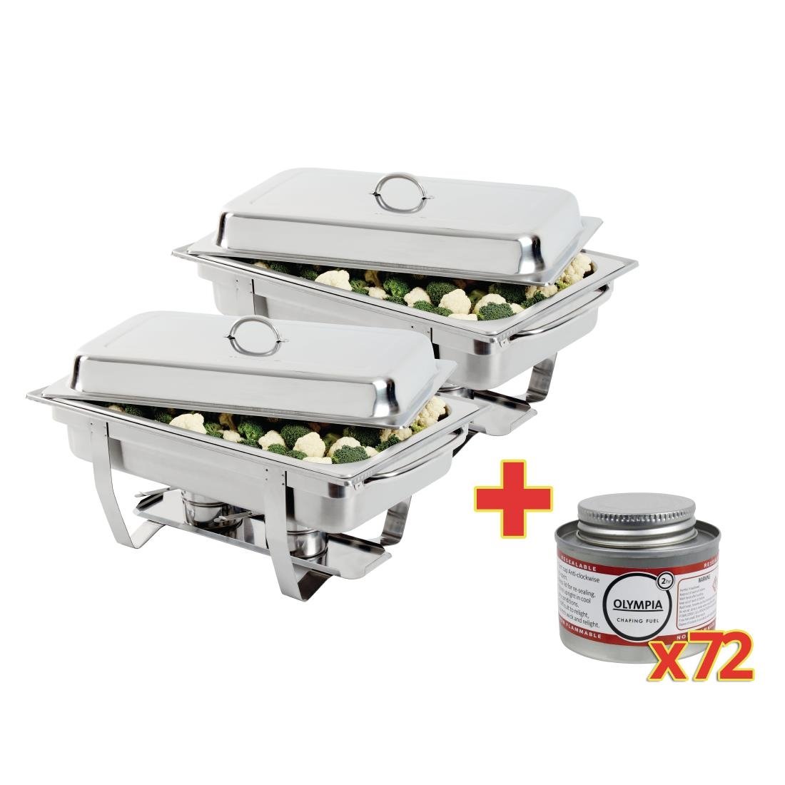OFFRE SPÉCIALE Set de 2 chafing dishs Milan GN 1/1 avec 72 capsules de combustible liquide Olympia - NISBETS