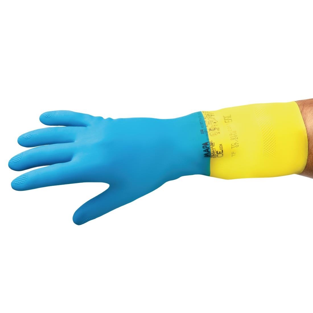 Gants étanches protection chimique légère bleus et jaunes Mapa Alto 405 - NISBETS