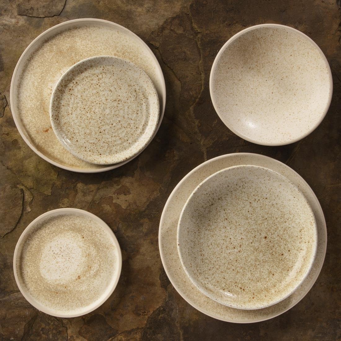 Assiettes coupes beige moucheté Olympia Canvas 27 cm  (Lot de 6) - NISBETS