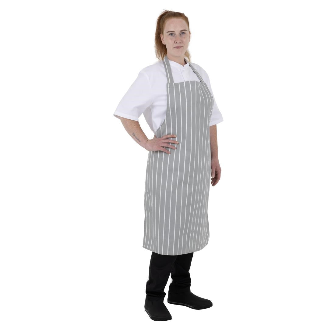 Tablier bavette rayé gris et blanc Whites