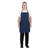 Tablier court Southside en denim bleu avec attaches marron clair