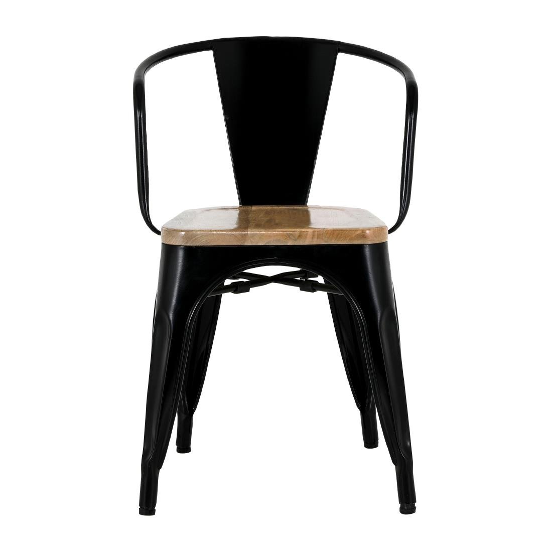 Fauteuils noirs à dossier incurvé avec assise en bois Bolero Bistro (lot de 4) - NISBETS