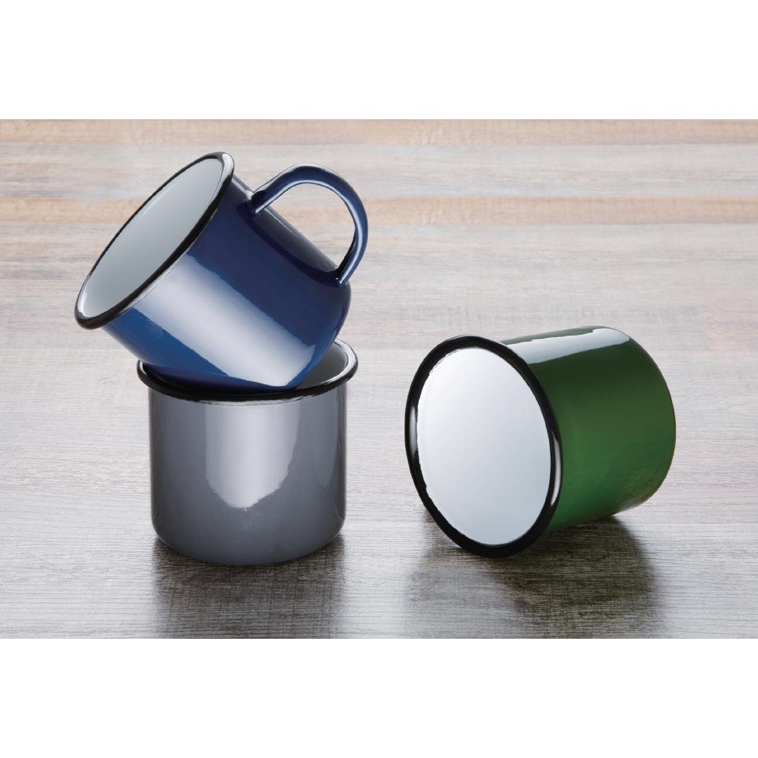 Mugs en acier émaillé bleu et noir Olympia 350ml (lot de 6) - NISBETS