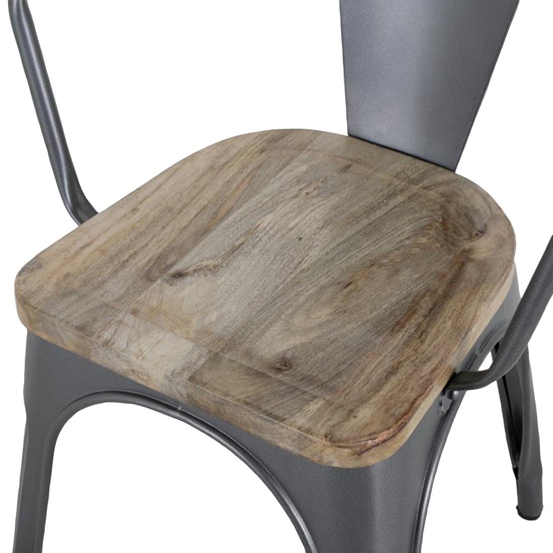 Fauteuils gris acier à dossier incurvé avec assise en bois Bolero Bistro (lot de 4) - NISBETS