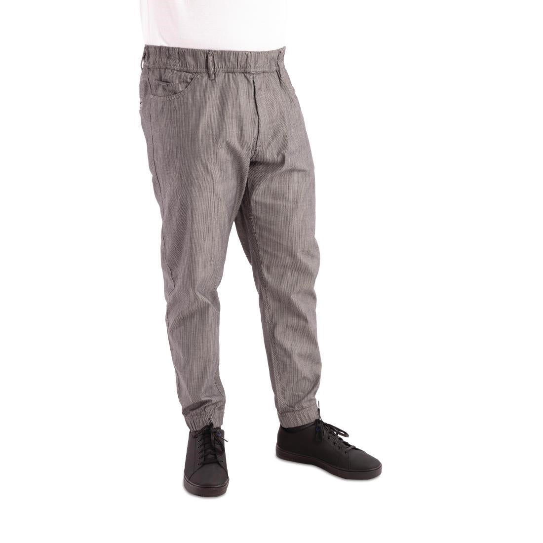 Pantalon de cuisine Works Urban Jogger 257 à fines rayures noires et blanches - NISBETS