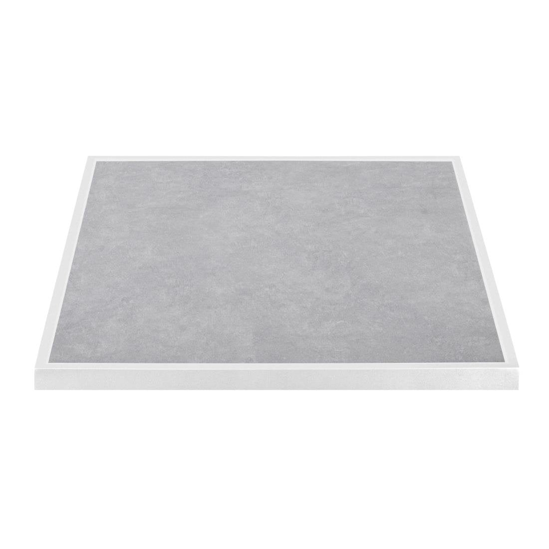 Plateau de table extérieur carré en verre trempé Bolero effet pierre gris clair bord blanc 700 mm