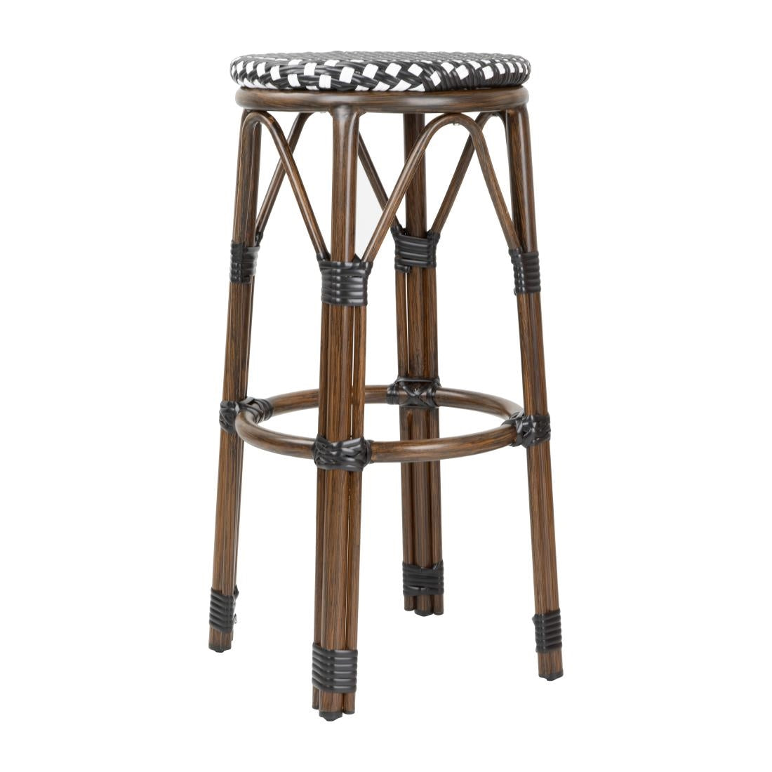 Tabourets de bar en rotin PE style parisien Bolero bois foncé noirs (Lot de 2) - NISBETS