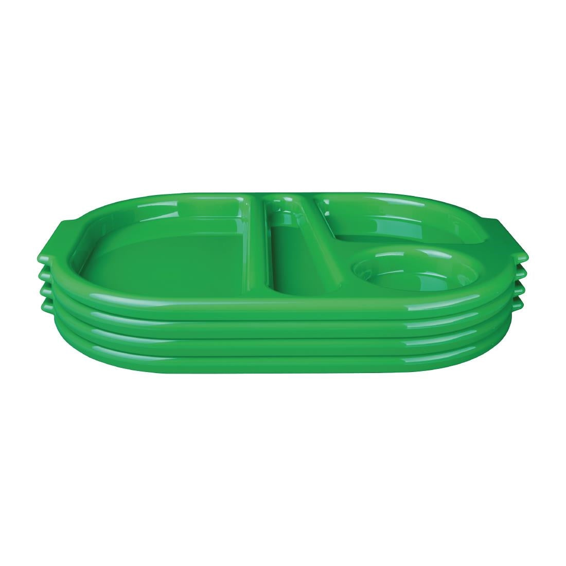 Petits plateaux repas à compartiments en polypropylène Olympia Kristallon verts 321mm (Box 10)