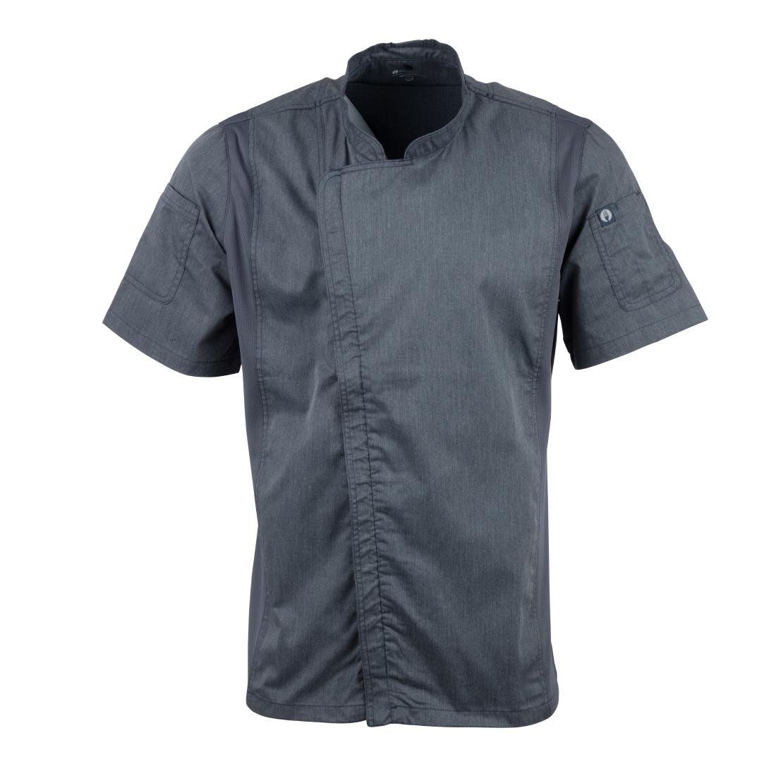 Veste de cuisine mixte légère manches courtes à fermeture éclair Springfield Chef Works Urban bleu encre - NISBETS