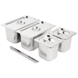 Ensemble de bacs GN 2x 1/3 et 2 x 1/6 en inox avec couvercles Vogue - NISBETS