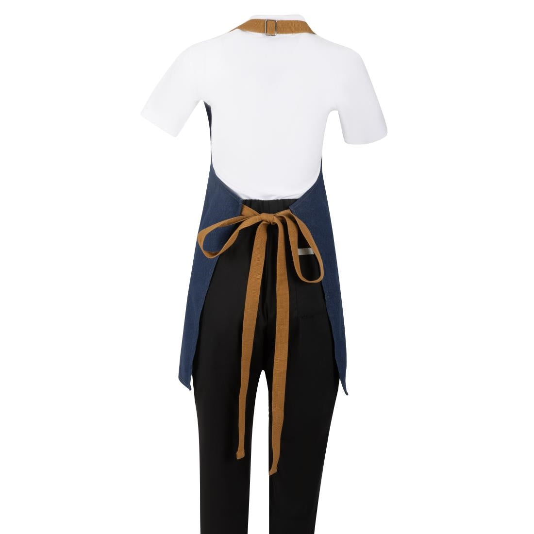 Tablier court Southside en denim bleu avec attaches marron clair
