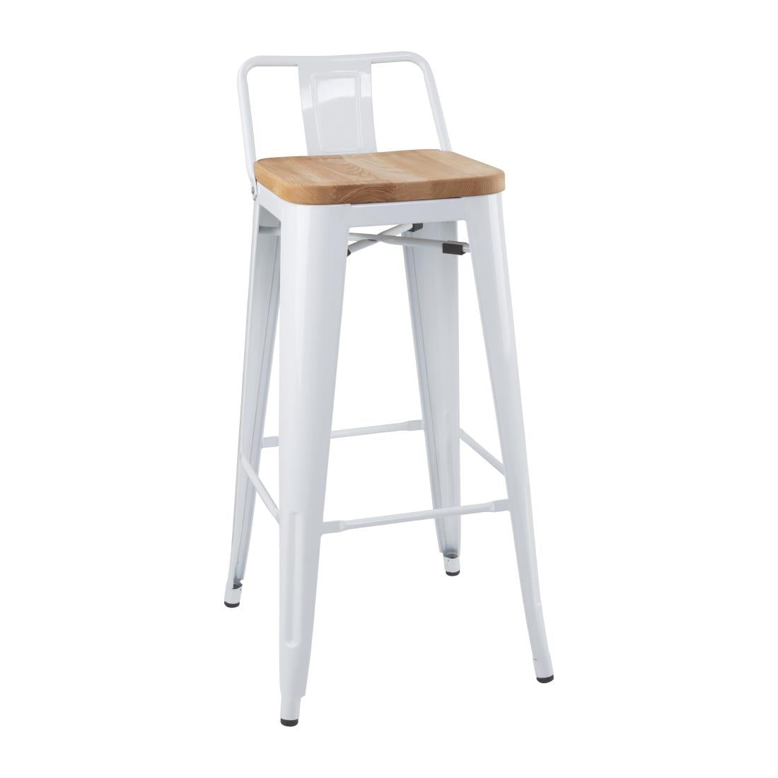 Tabourets bistro hauts avec dossier et assise en bois Bolero blancs (lot de 4)