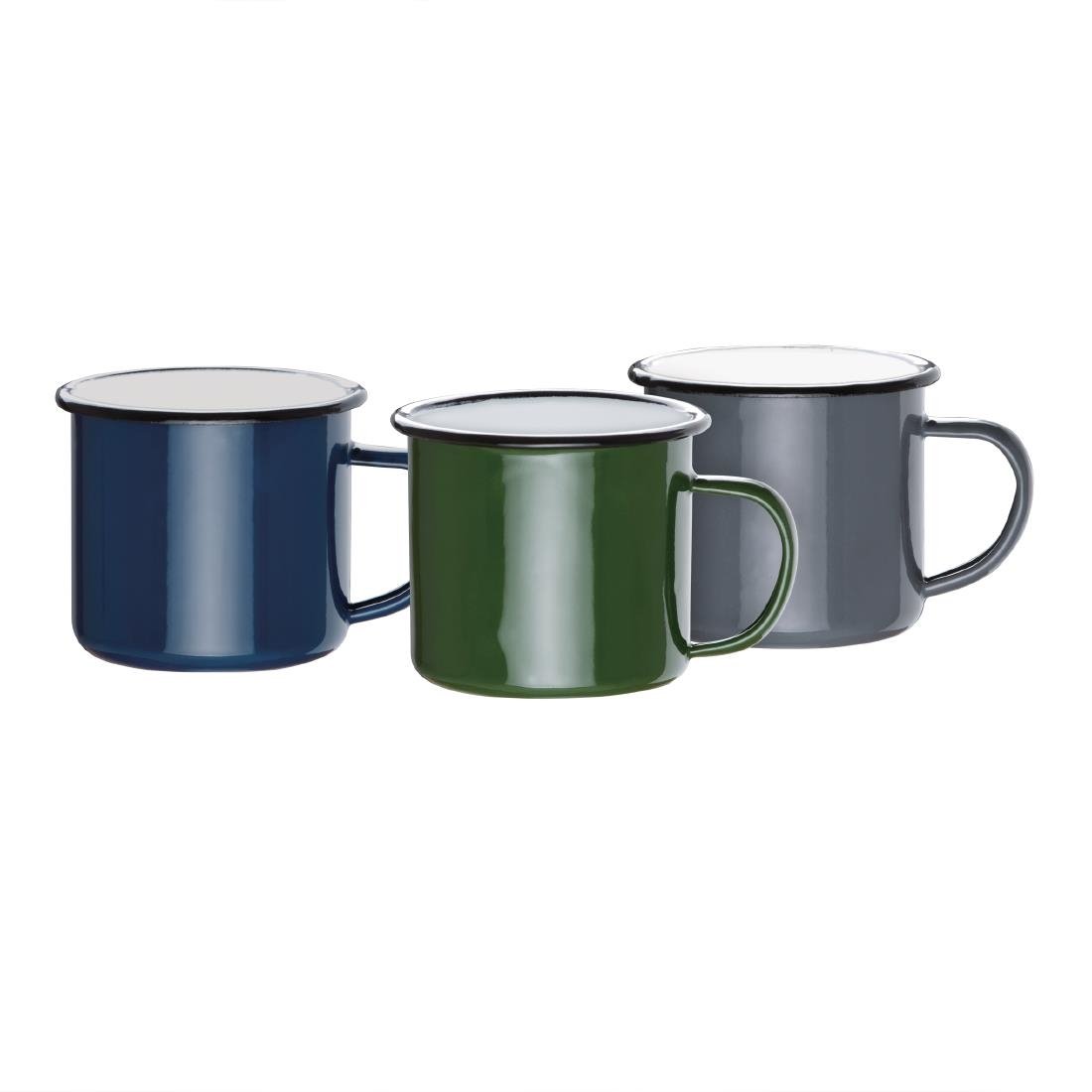 Mugs en acier émaillé bleu et noir Olympia 350ml (lot de 6) - NISBETS