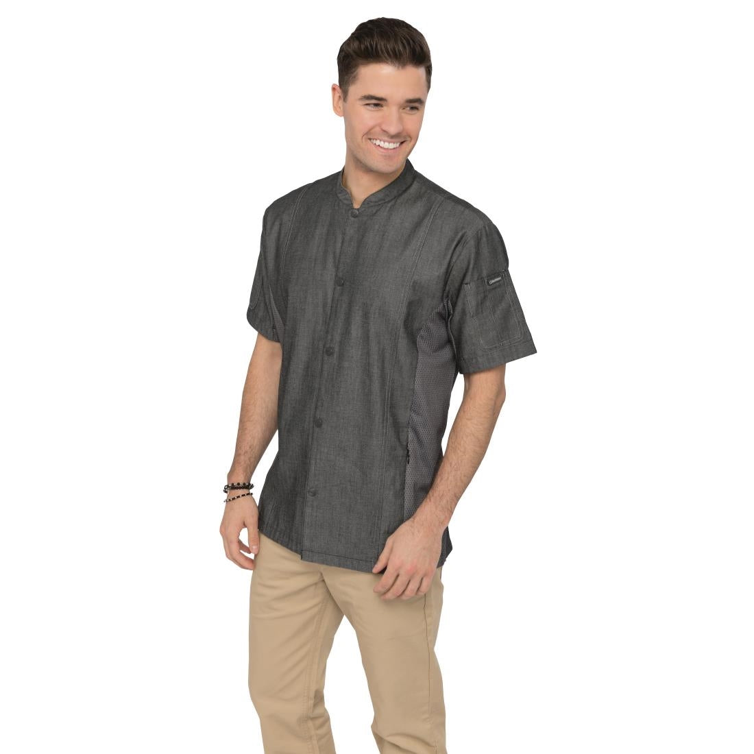 Veste mixte à boutons pression manches courtes Chef Works Tribeca denim noir S - NISBETS