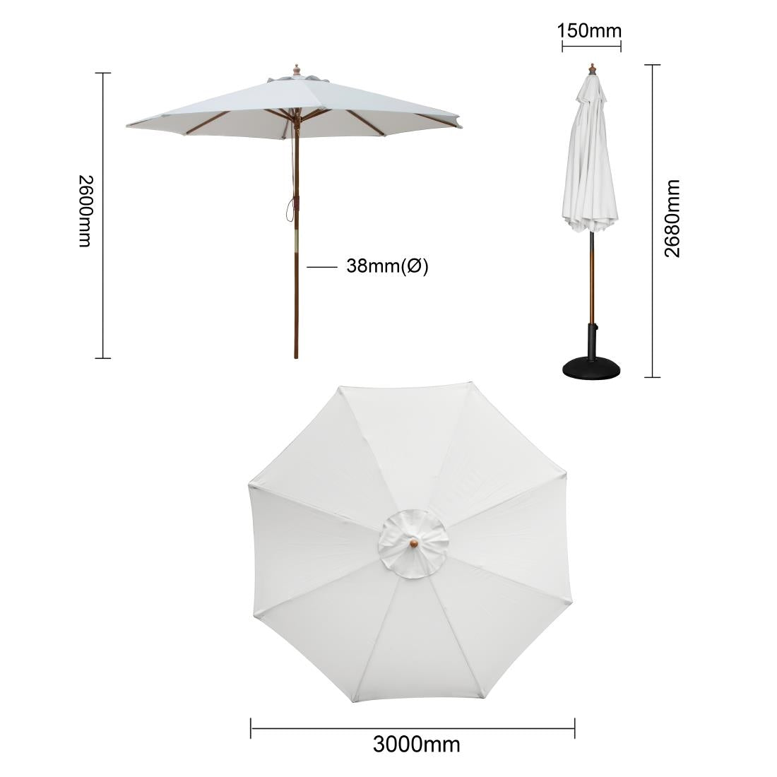 Parasol rond gris Bolero 3m - NISBETS