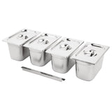 Ensemble de 4 bacs GN 1/4 en inox avec couvercles Vogue - NISBETS