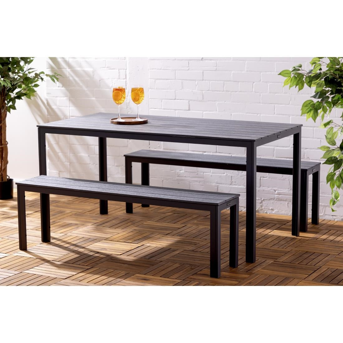 Bancs à lattes Bolero Valletta gris (lot de 2)