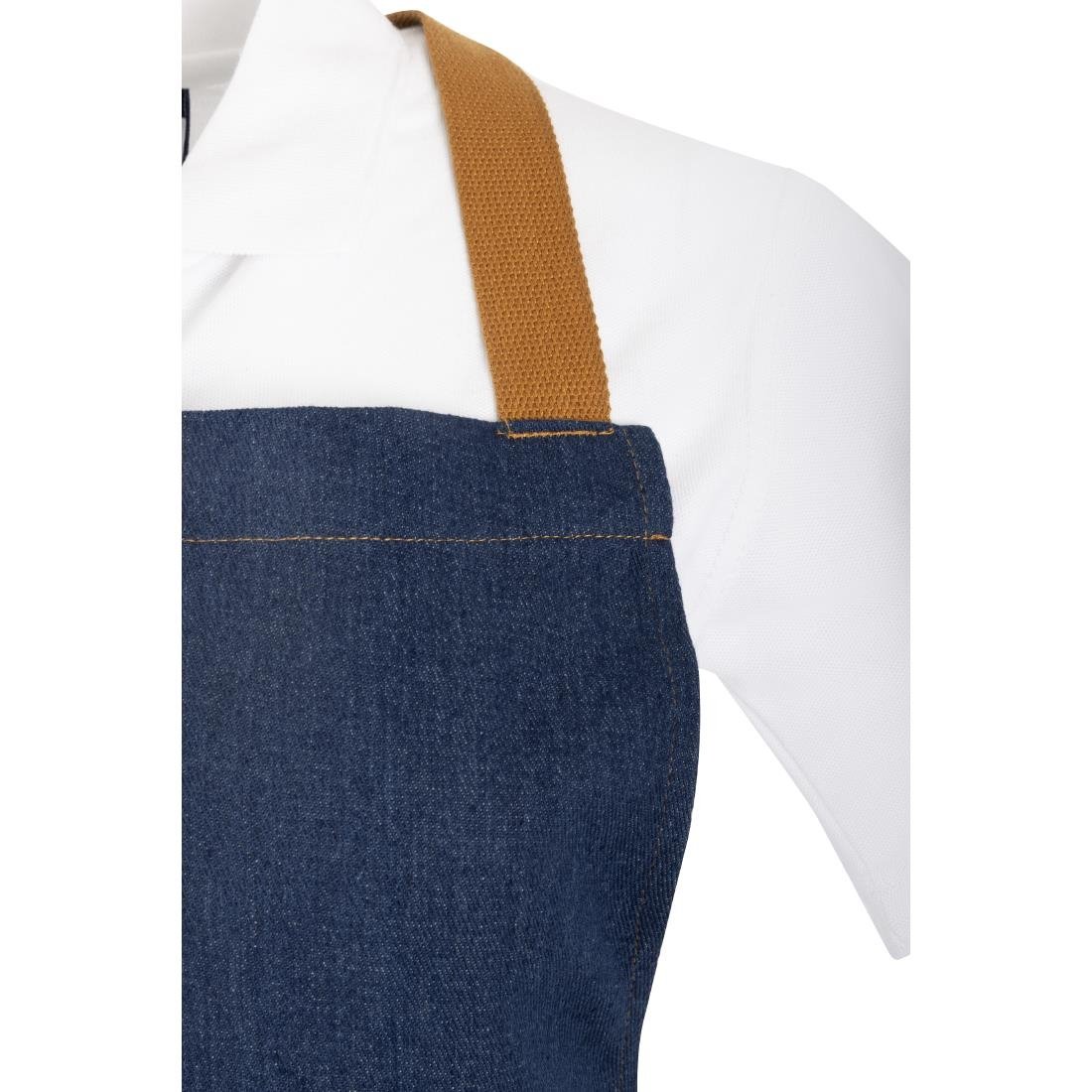 Tablier court croisé dans le dos Southside en denim bleu avec liens en cuir