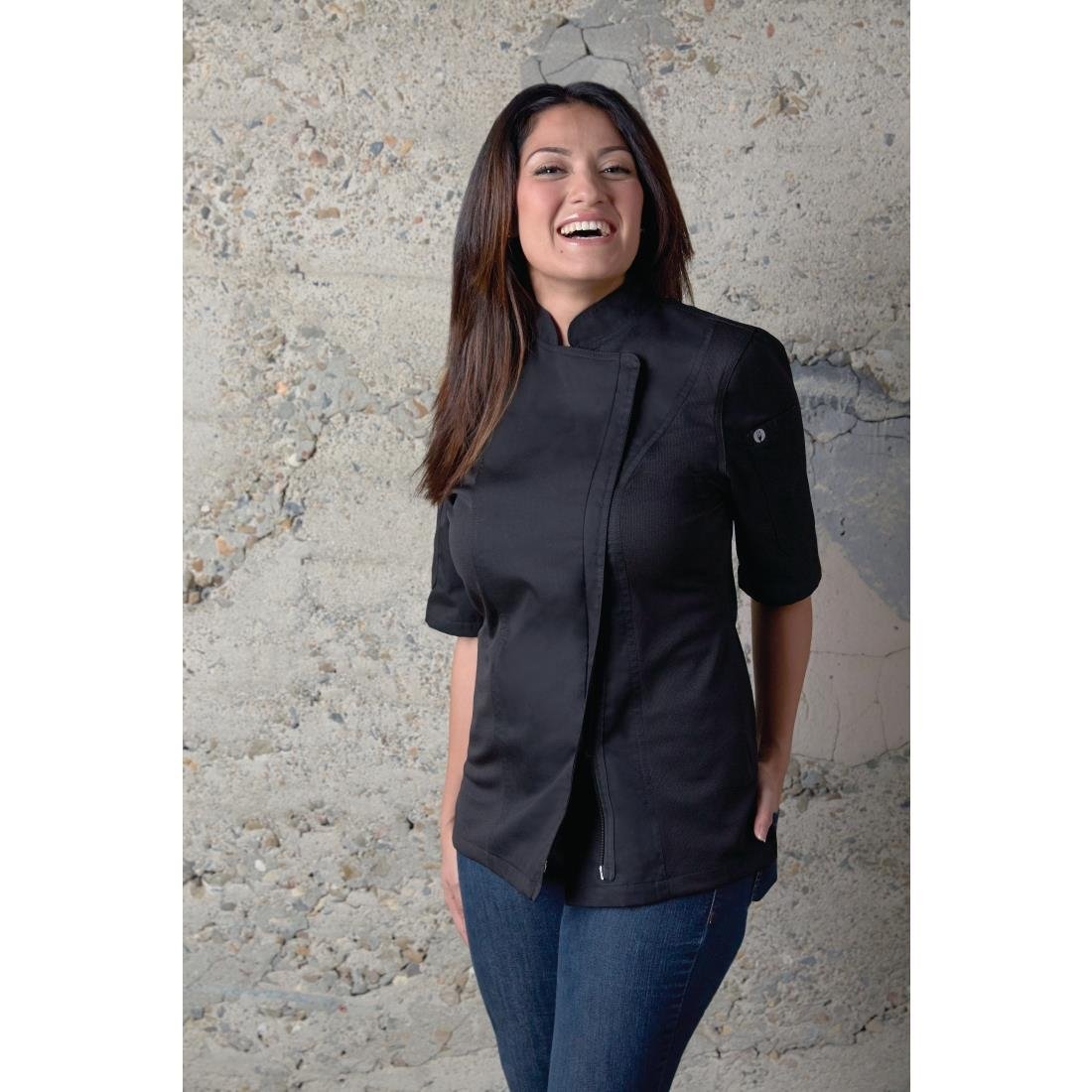 Veste de cuisine femme zippée légère Springfield Chef Works noire - NISBETS