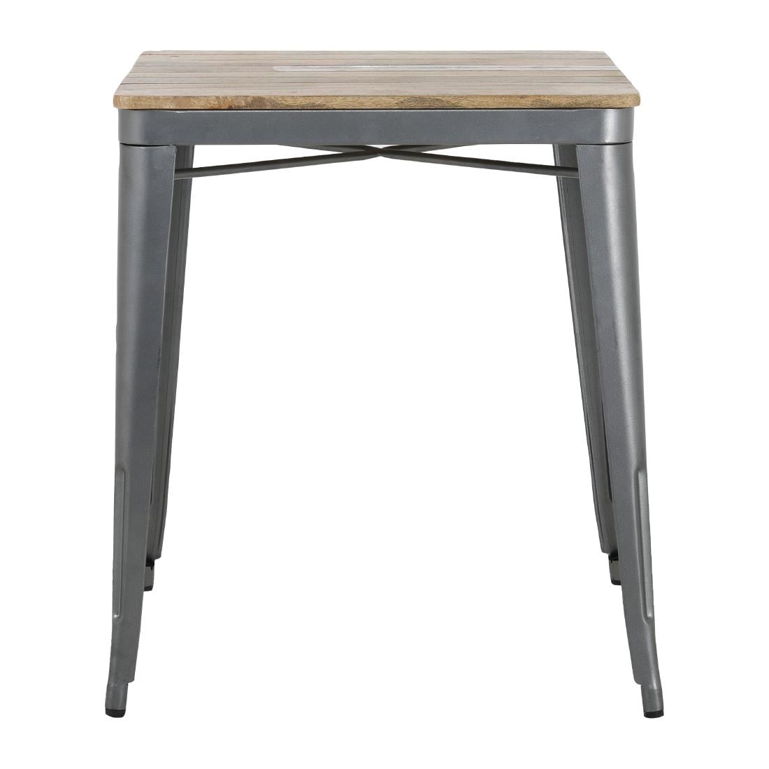 Table à manger à plateau à lattes en bois de manguier et piètement gris acier Bolero Bistro 650 mm - NISBETS