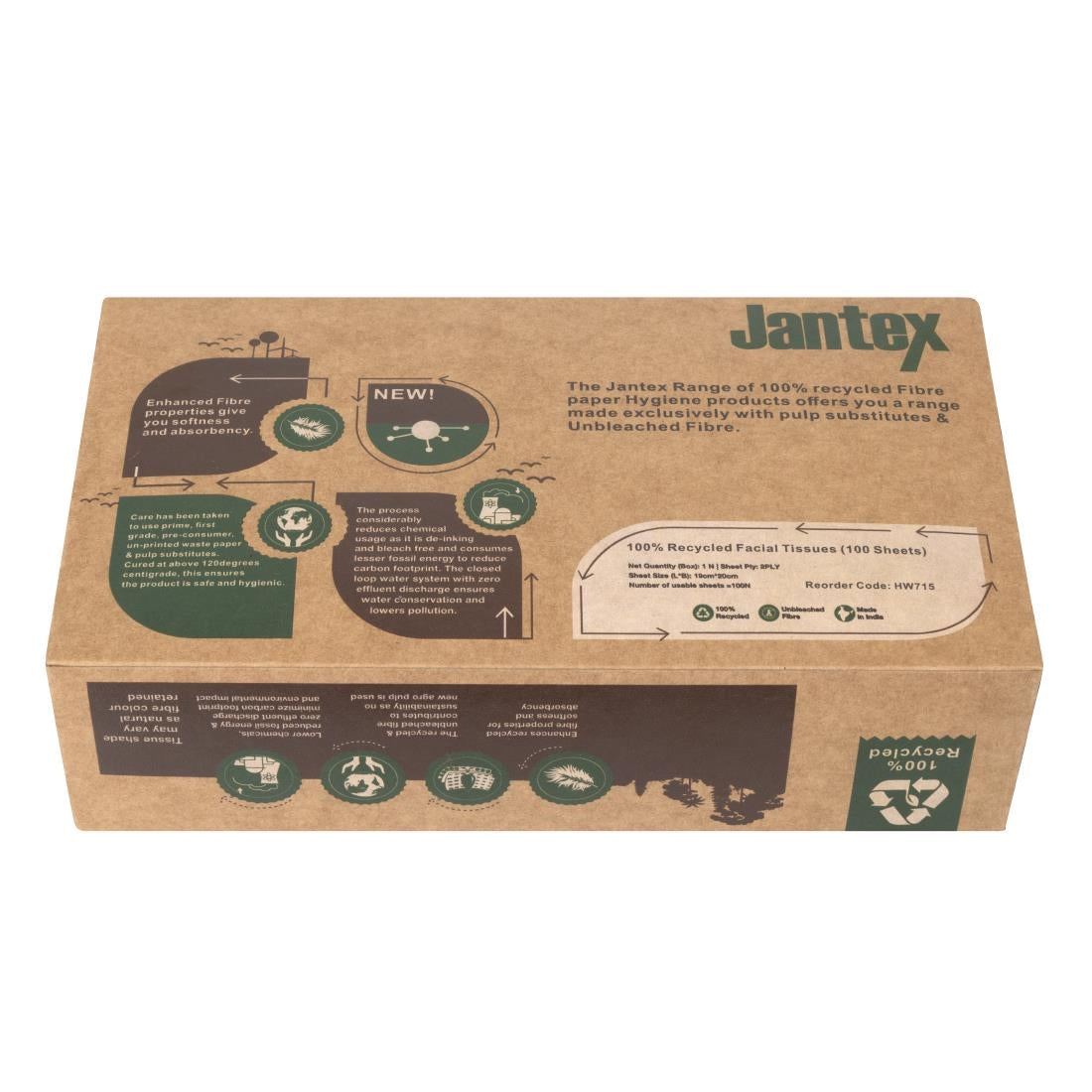 Mouchoirs Jantex Green 100% recyclé 100 feuilles (lot de 36) - NISBETS