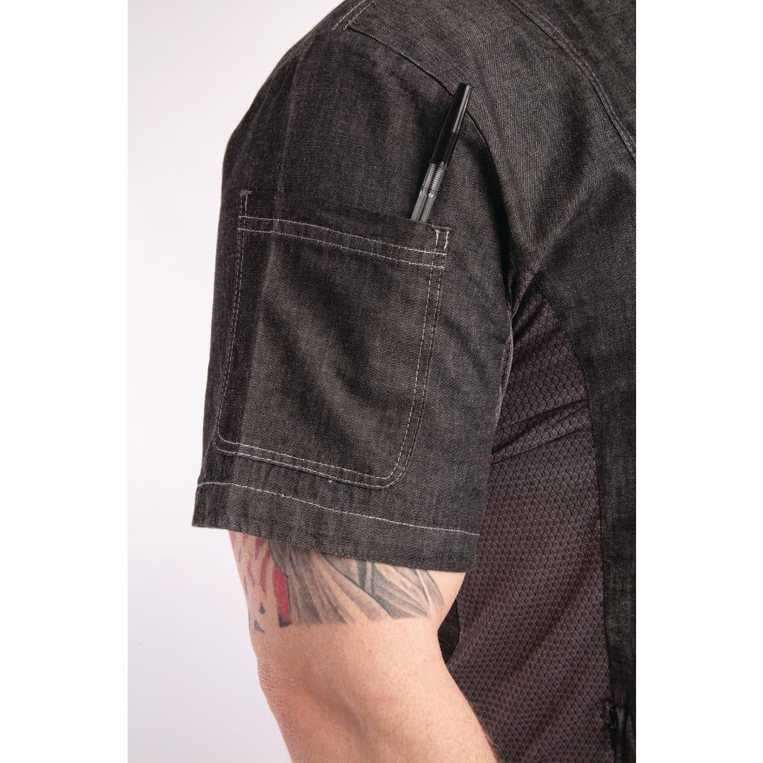 Veste mixte à boutons pression manches courtes Chef Works Tribeca denim noir S - NISBETS