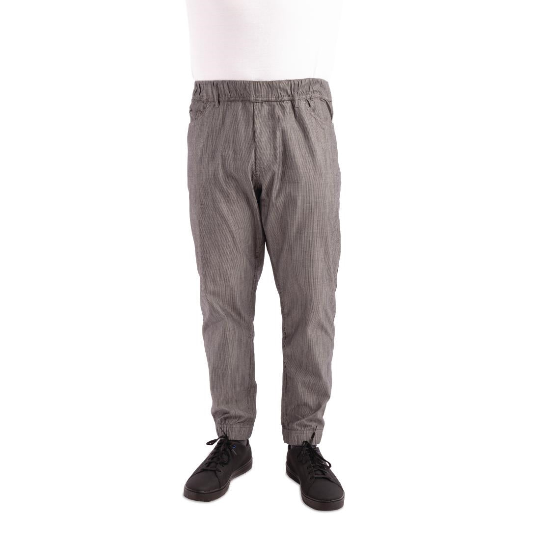 Pantalon de cuisine Works Urban Jogger 257 à fines rayures noires et blanches - NISBETS