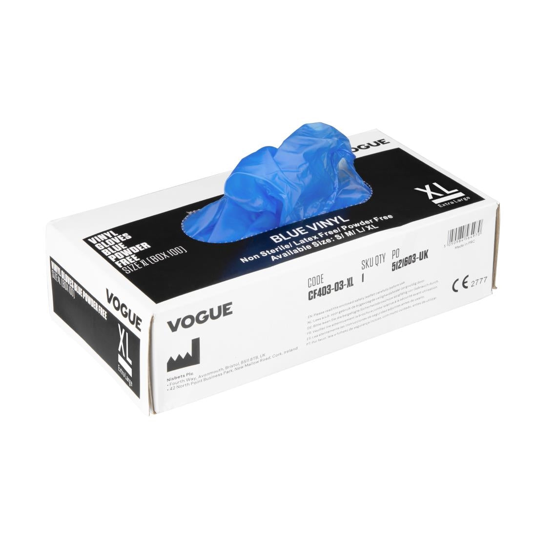 Gants alimentaires en vinyle non poudrés Hygiplas bleus - NISBETS