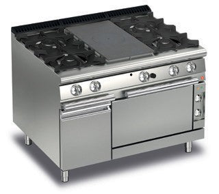 Fourneau - 4 feux vifs gaz + 1/2 plaque coup de feu sur four électrique + placard neutre - Gamme Queen 900 - 90QTPMFGE123