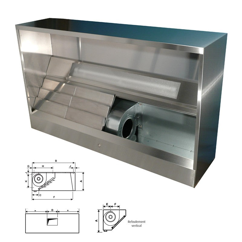 Furnotel - Hotte dynamique spéciale laverie - Avancée 938 mm - Longueur - 2500 mm, réfoulement vertical - DPL925V
