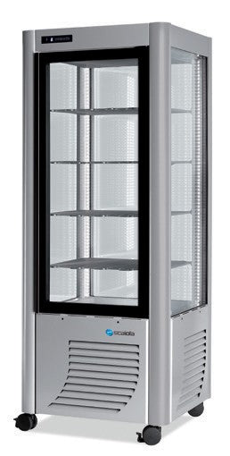 Furnotel - Vitrine réfrigérée positive - 4 faces vitrées - 400 litres - Tournante / Plateaux verres - 1 porte - 400GLEDT