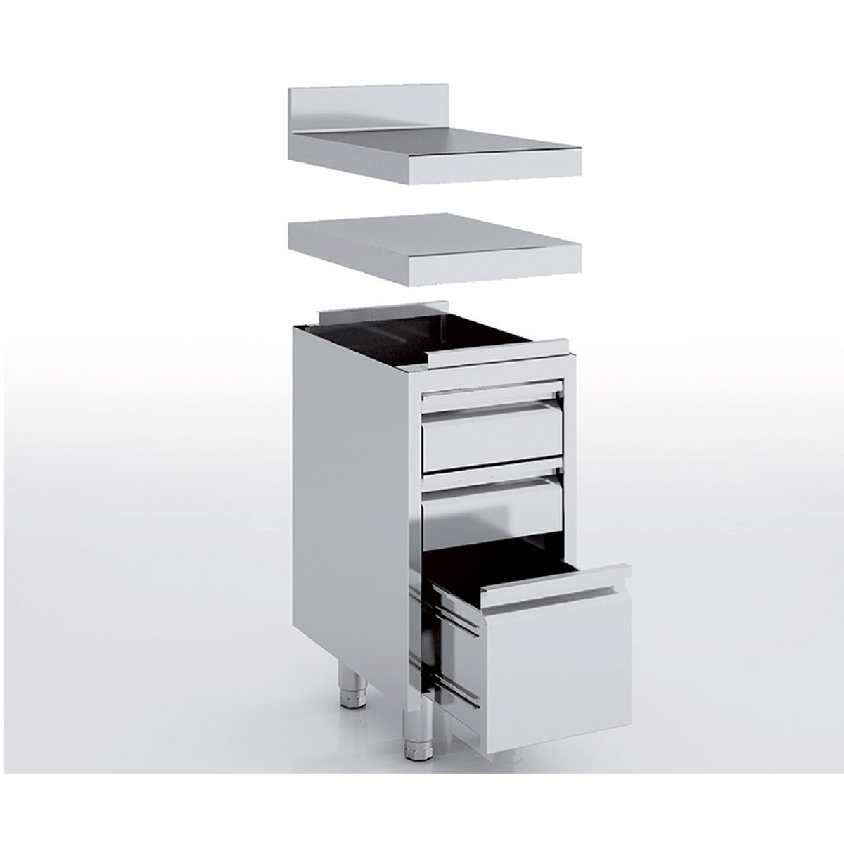 Meuble neutre en inox - 3 tiroirs - MNC33-70C - CODIGEL