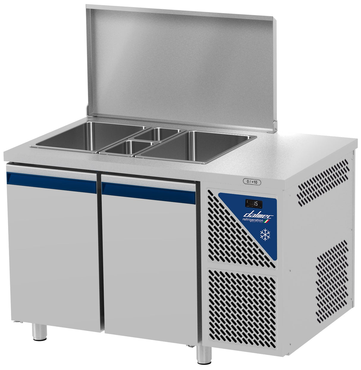 Saladette positive - Sans groupe - 2 GN 1/1 + 2 GN 1/4 - 300 L - 2 portes - Avec couvercle en acier - SAL702SGC-3 - Dalmec